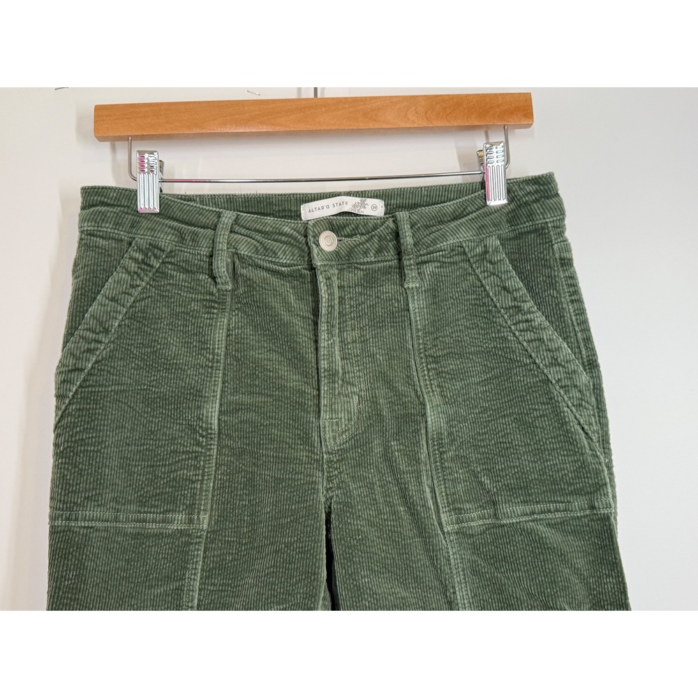 Altar'd State Green Corduroy Cargo Pants Raw Hem Womens Size 29 Gorpcore y2K 90s - Picture 3 of 11